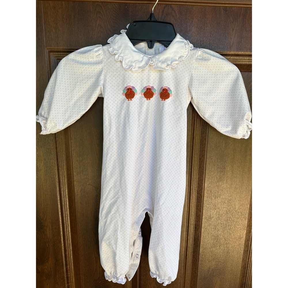 Eliza James Infant Girls Boutique Polka Dot Turkey Ruffled  Onsie Bodysuit SZ 18
